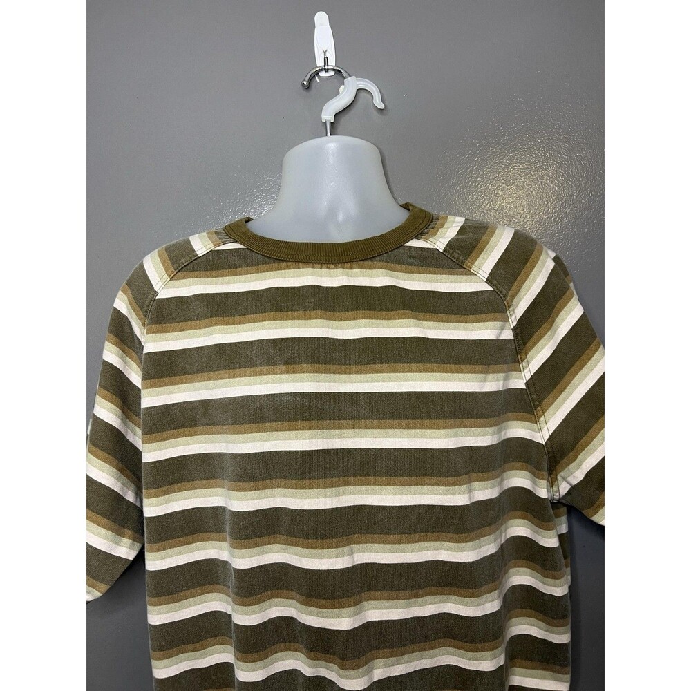 BDG Sweatshirt Mens Medium Green Striped Short Sleeve Crewneck Fleece Pullover